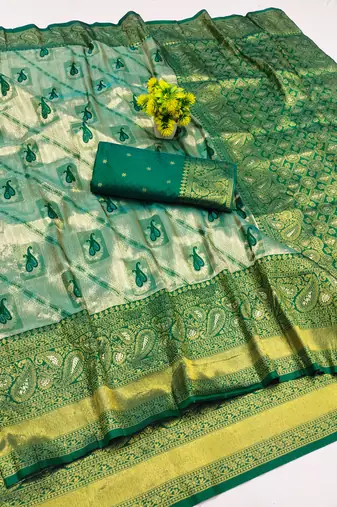 light silvery green zari woven kanjivaram silk saree with blouse