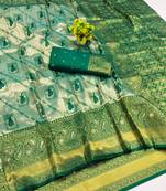 light silvery green zari woven kanjivaram silk saree with blouse