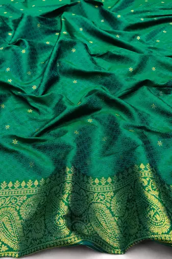 light silvery green zari woven kanjivaram silk blend saree with blouse