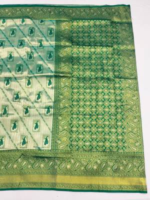 light silvery green zari woven kanjivaram silk blend saree with blouse 3