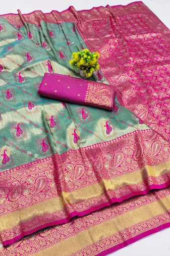light mint green zari woven kanjivaram silk saree with blouse