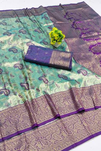 light mint green zari woven kanjivaram silk saree with blouse