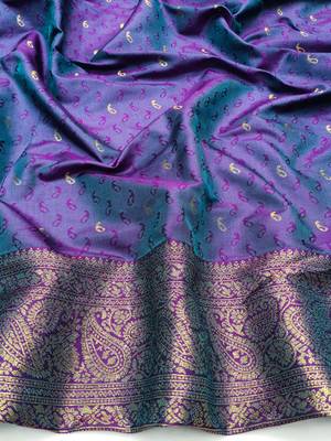 light mint green zari woven kanjivaram silk blend saree with blouse 2