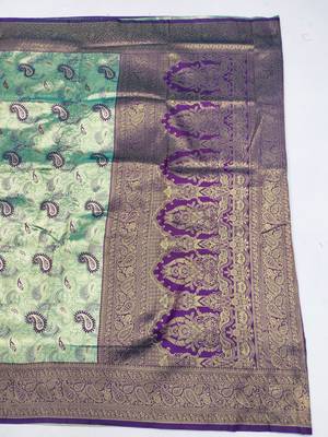 light mint green zari woven kanjivaram silk blend saree with blouse 3