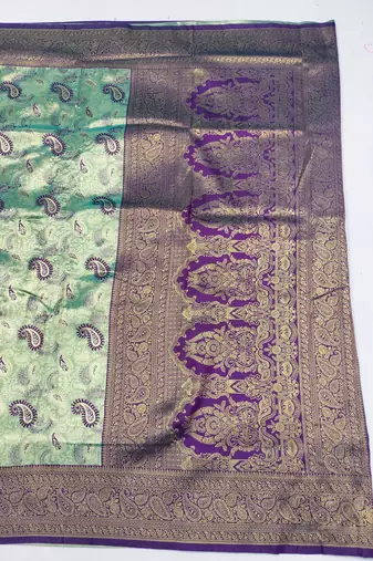 light mint green zari woven kanjivaram silk blend saree with blouse