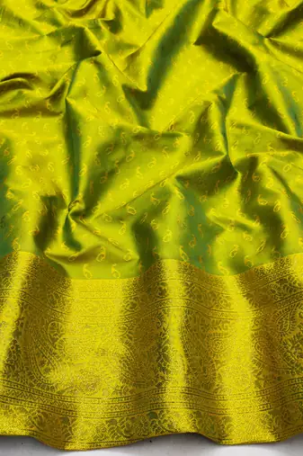 lemon zari woven kanjivaram silk blend saree with blouse