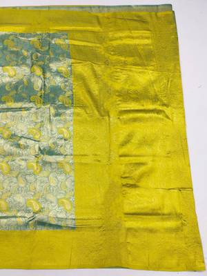 lemon zari woven kanjivaram silk blend saree with blouse 3
