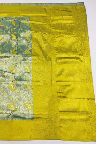 lemon zari woven kanjivaram silk blend saree with blouse