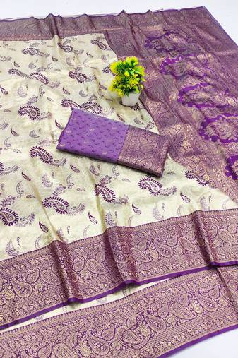 beige zari woven kanjivaram silk saree with blouse