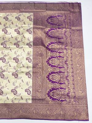 beige zari woven kanjivaram silk saree with blouse 3
