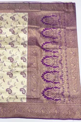 beige zari woven kanjivaram silk blend saree with blouse