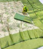 light silvery green zari woven kanjivaram silk saree with blouse