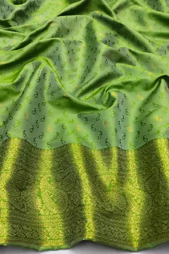 light silvery green zari woven kanjivaram silk blend saree with blouse