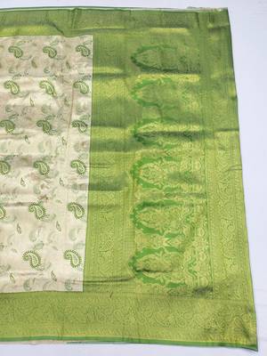 light silvery green zari woven kanjivaram silk blend saree with blouse 3