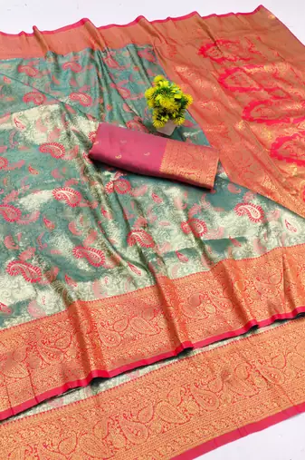 light orange zari woven kanjivaram silk saree with blouse