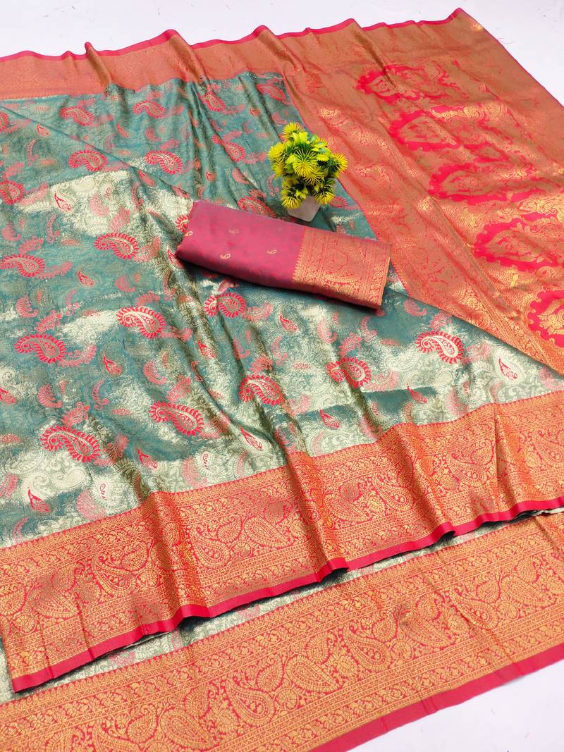 light orange zari woven kanjivaram silk saree with blouse
