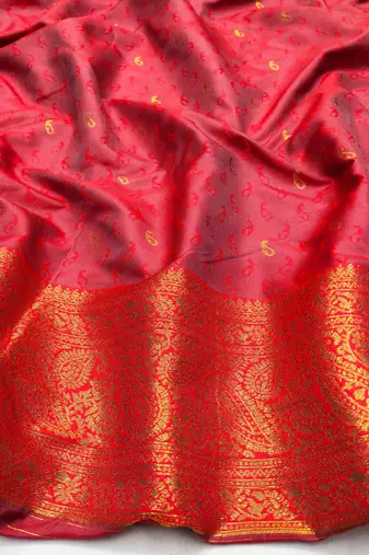 light orange zari woven kanjivaram silk blend saree with blouse