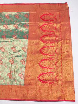 light orange zari woven kanjivaram silk blend saree with blouse 3