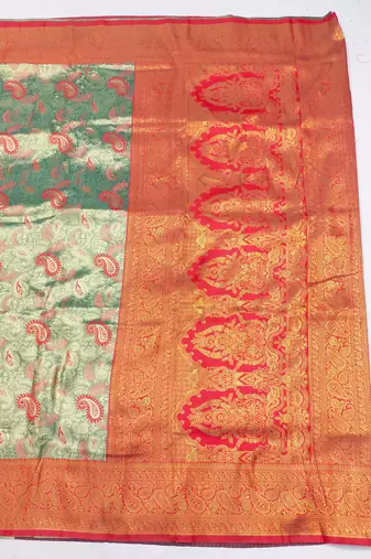 light orange zari woven kanjivaram silk blend saree with blouse