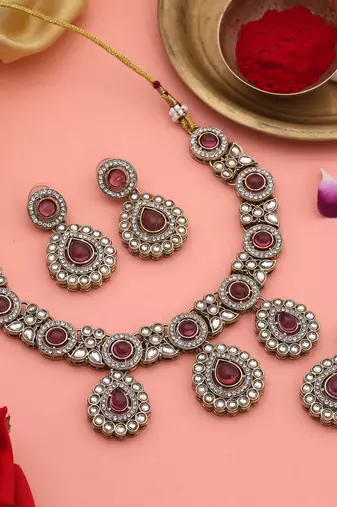 Light purple color kundan necklace set