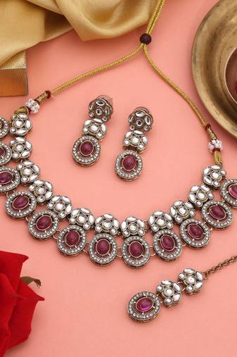 Light purple color kundan necklace set