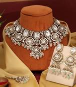 Pista green & pink color kundan necklace set