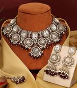 Maroon color kundan necklace set