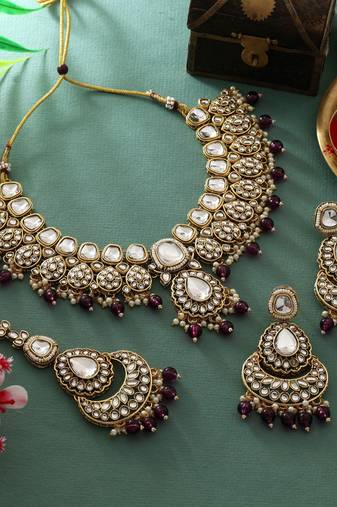 Purple color kundan necklace set