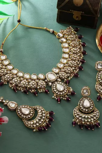 Purple color kundan necklace set