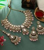 Pink color kundan necklace set