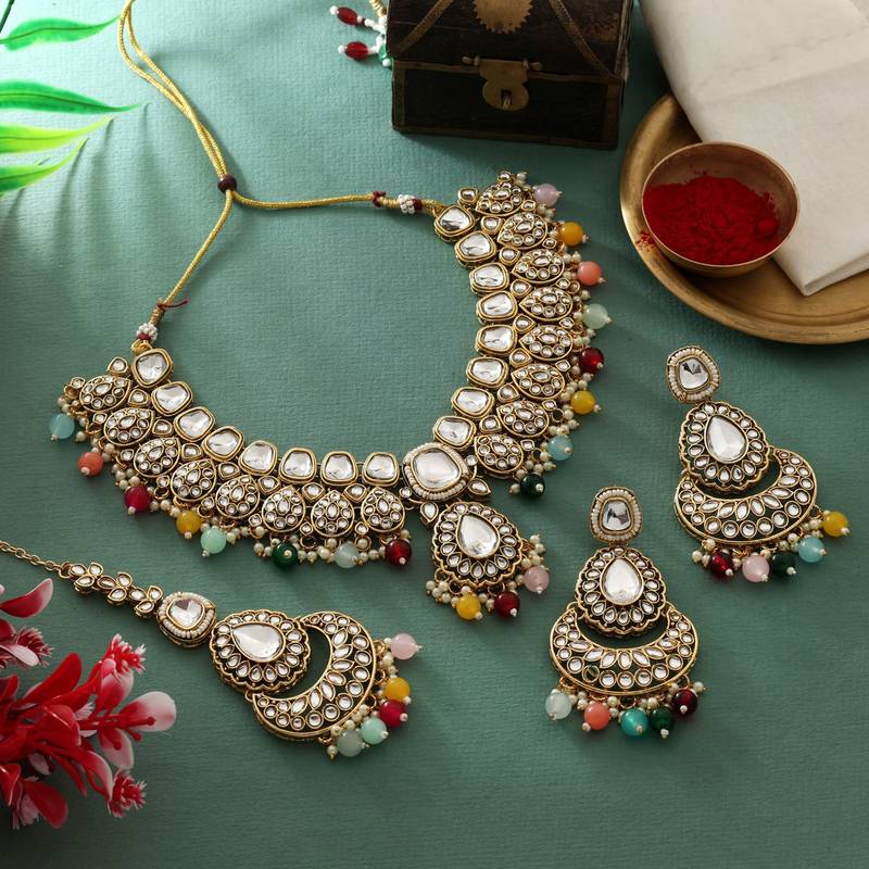 Multi color kundan necklace set