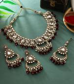 Maroon color kundan necklace set