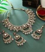 Pink & pista green color kundan necklace set