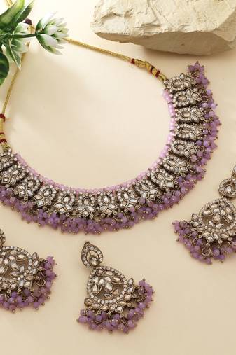 Light purple color kundan necklace set