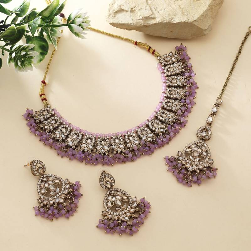 Light purple color kundan necklace set