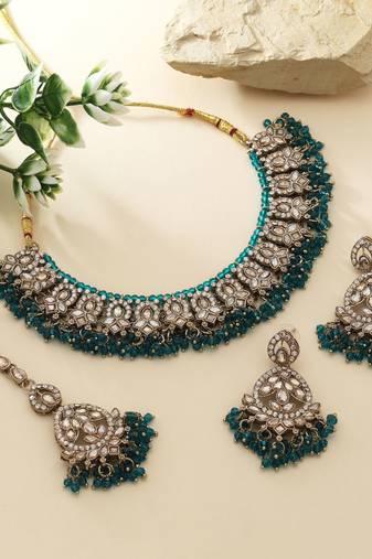 Rama green color kundan necklace set