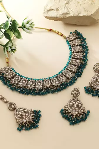 Rama green color kundan necklace set