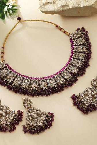 Purple color kundan necklace set
