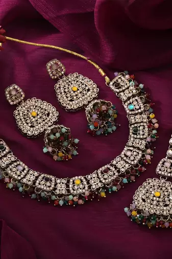 Multi color kundan necklace set