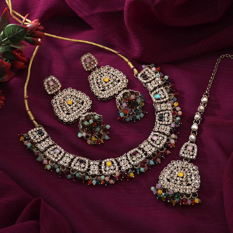 Multi color kundan necklace set