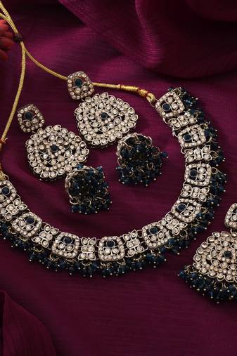 Navy blue color kundan necklace set
