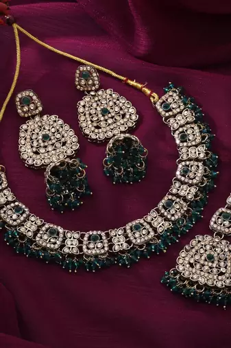 Rama green color kundan necklace set
