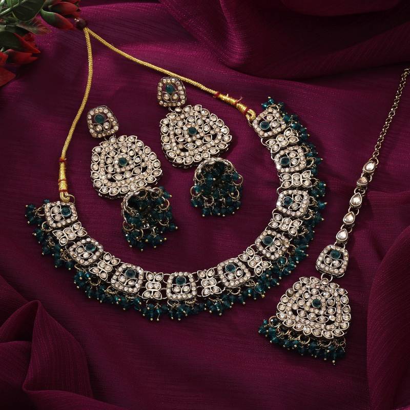 Rama green color kundan necklace set