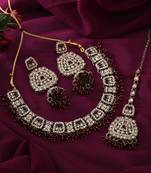 Maroon color kundan necklace set