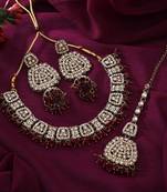 Rani color kundan necklace set