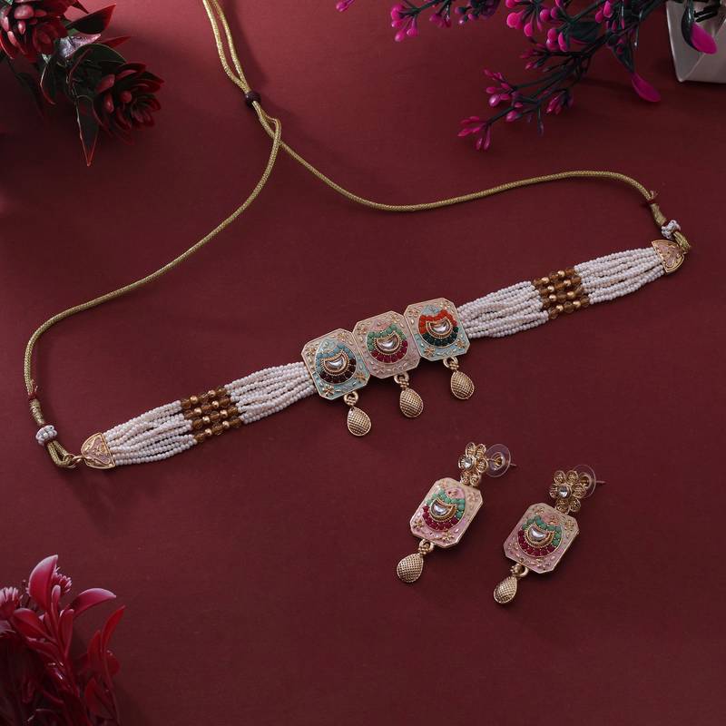 Assorted color meenakari necklace set