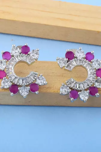 Rani green color american diamond earrings