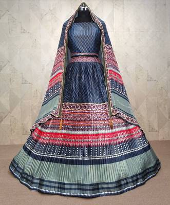 Elegant Satin Pleated Digital Print Lehenga with Blouse & Dupatta | Premium Party Wear | With Cancan Attached 2