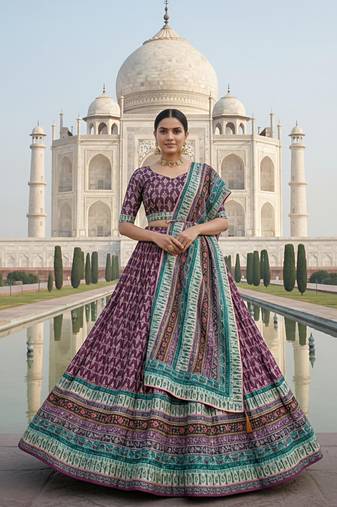 Elegant Satin Pleated Digital Print Lehenga with Blouse & Dupatta | Premium Party Wear | With Cancan Attached