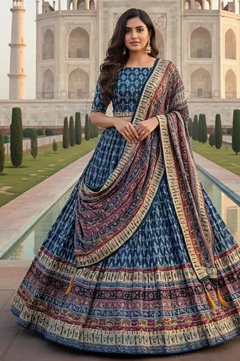 Elegant Satin Pleated Digital Print Lehenga with Blouse & Dupatta | Premium Party Wear | With Cancan Attached